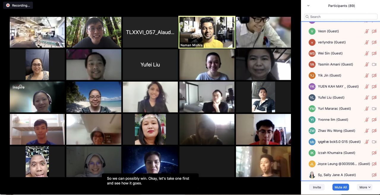 Zoom gallery from a February Explore ML workshop showing 89 participants, with Tony and co-facilitator Naman Mishra